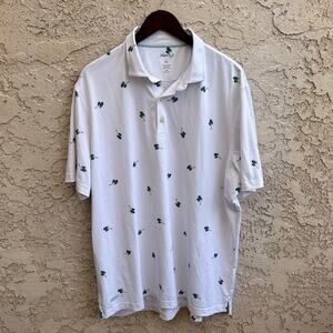Johnnie-O Palm Tree Print Gold Polo Shirt Size Mens XL